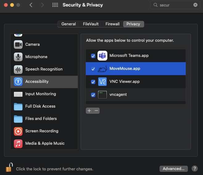 Allow MacOS security